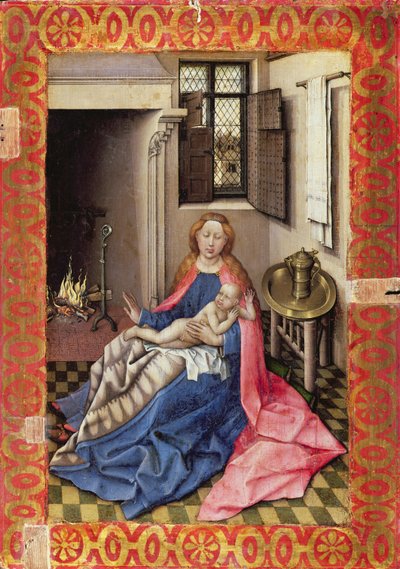 Madonna and Child Before a Fireplace (part of a diptych) by Master of Flémalle